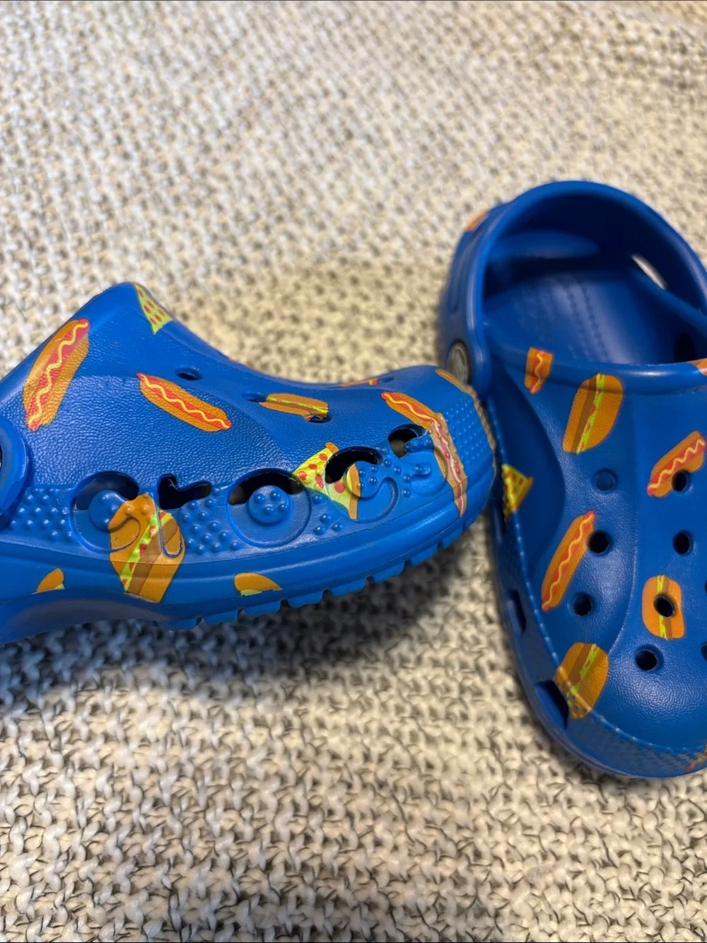 Crocs Kids Blue Clog Shoes with Pizza & Hot Dog Print